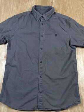 All Saints Mens Gray Short Sleeve Button Up Shirt Size Small